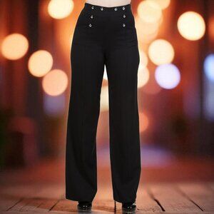 Vintage Sailor High Waist Double Button Sailor Wide Leg Black flare Pants - L